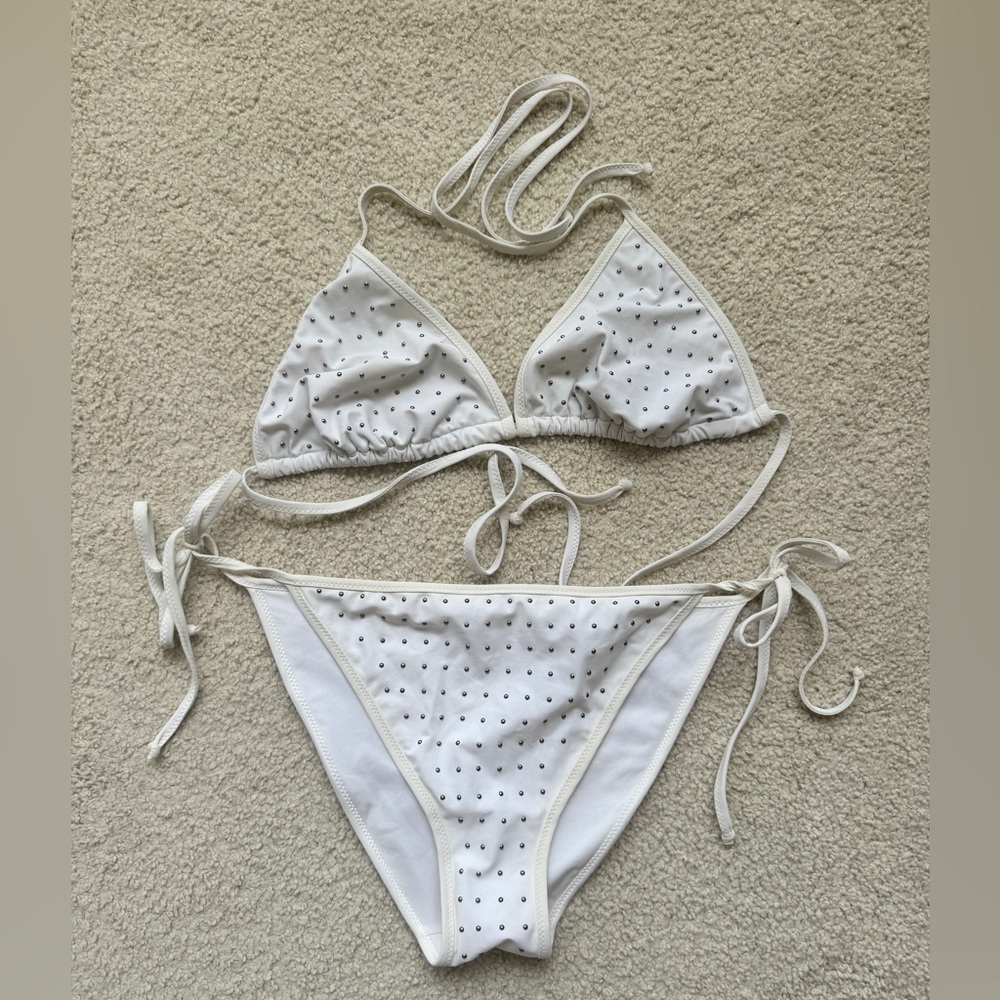 Burberry Brit White Bikini Set with Silver Beads